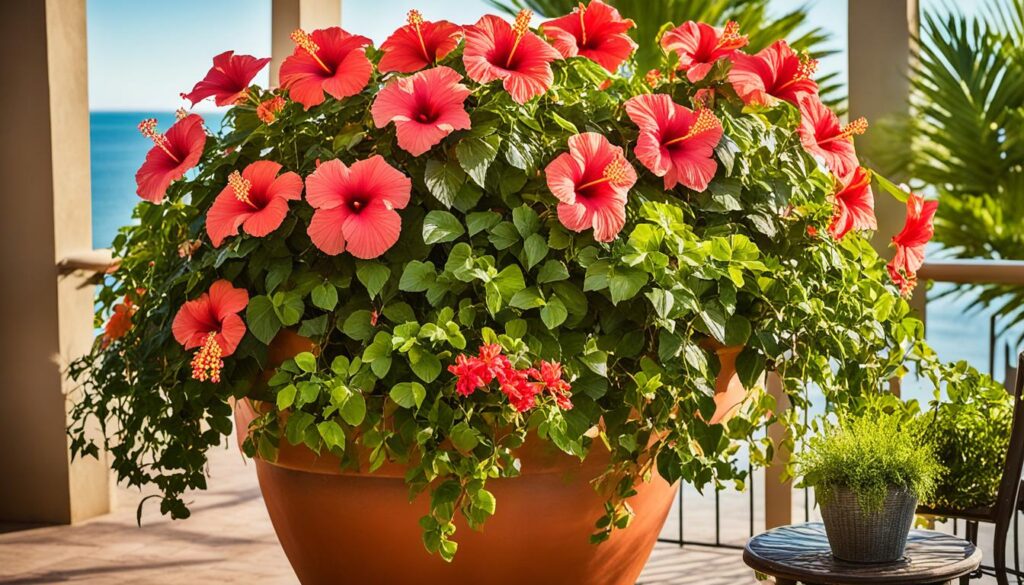 hibiscus plant in a container