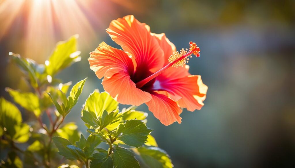 sunlight on hibiscus flowers