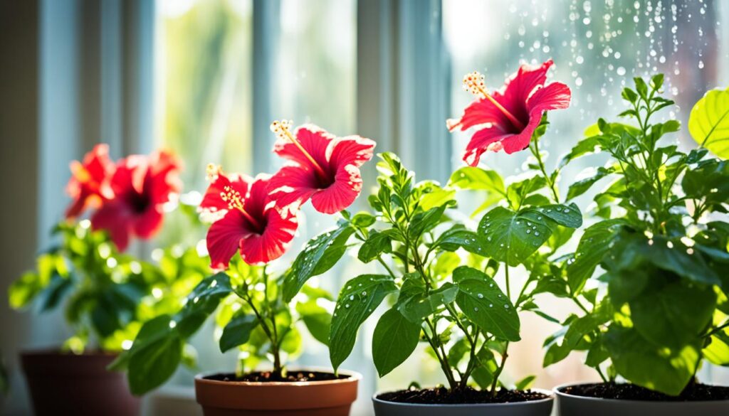 watering hibiscus indoors in Florida